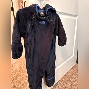 Navy the north face fuzzy bunting suit size 6-12 months